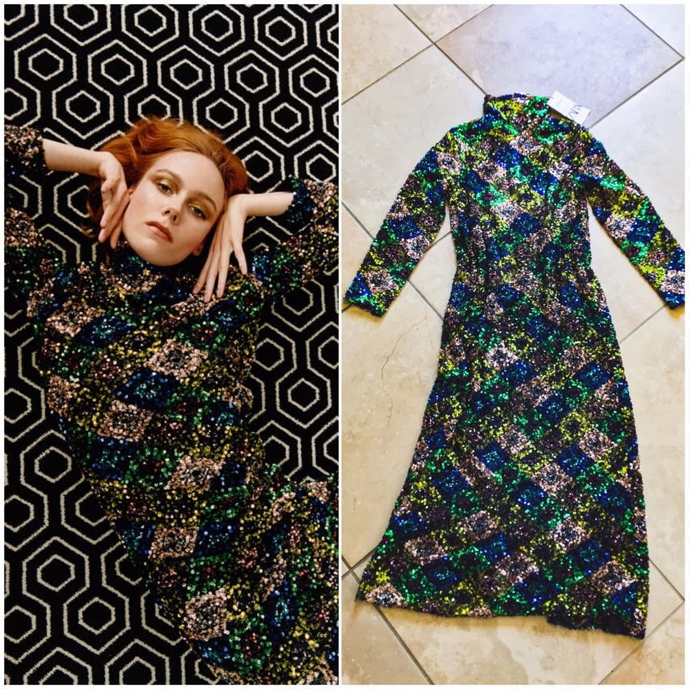 ❌SOLD❌Woven sequin Geometric Gown Dress